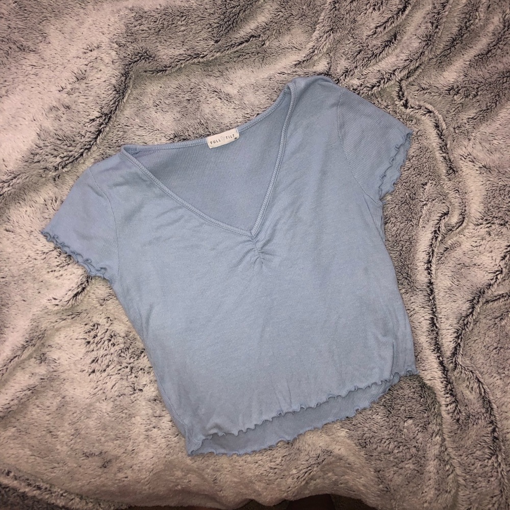 Blue Ribbed Crop Top